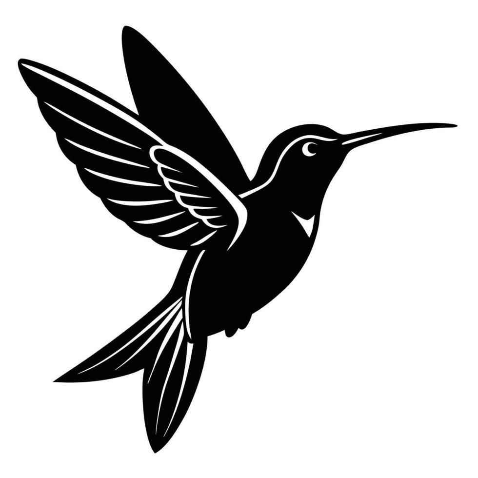 Black Silhouette Of A Hummingbird In Flight With Spread Wings Illustration vector