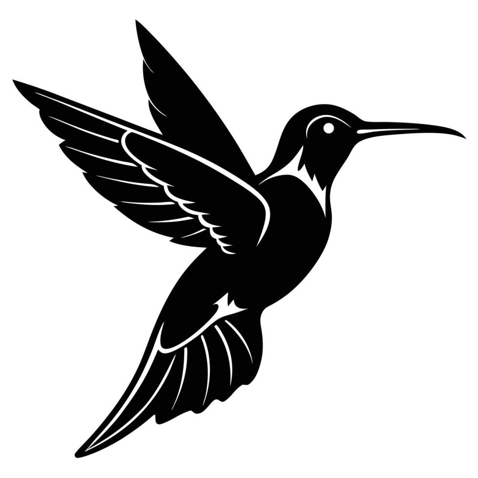 Elegant Silhouette Of A Hummingbird In Flight On White Background Graphic vector