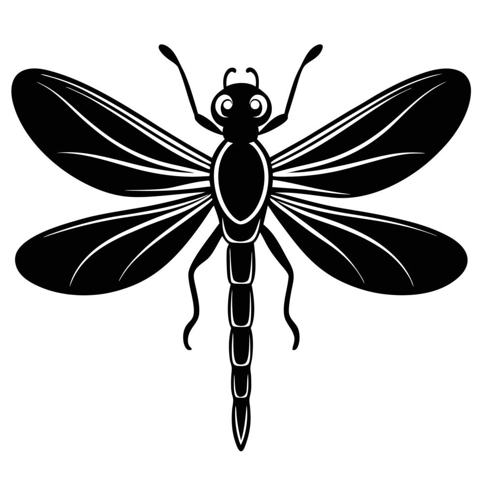 Elegant Black Dragonfly Illustration On White Background Detailed Insect Design vector