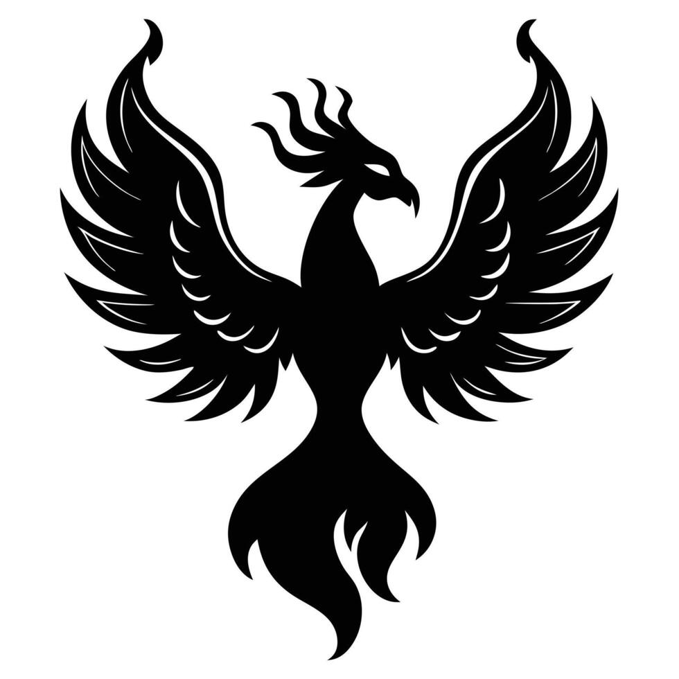 Black Phoenix Rises Illustration Symbolizing Rebirth And Strength Minimalist Design vector