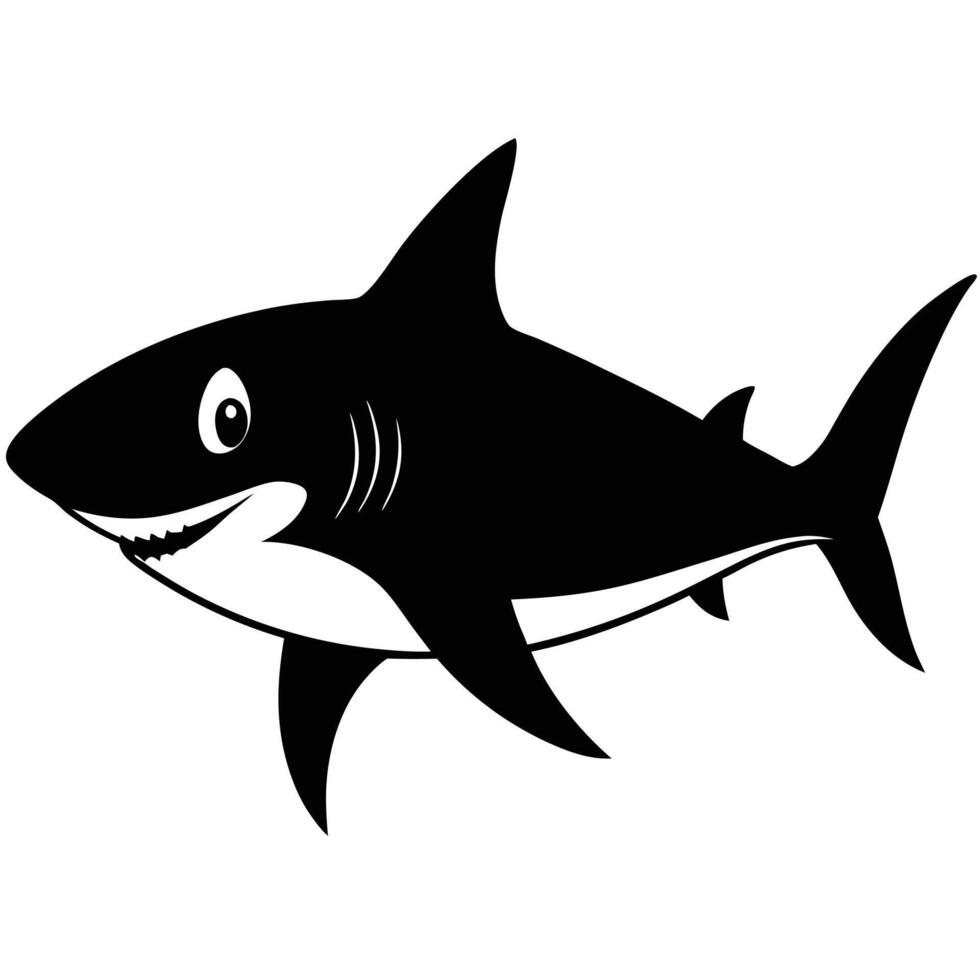 Cartoon Shark Illustration In Black And White Oceanic Sea Animal Design vector