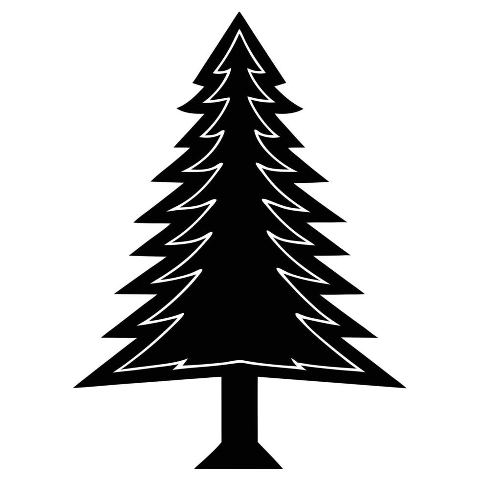 Black And White Graphic Illustration Of A Stylized Pine Tree Icon Isolated vector