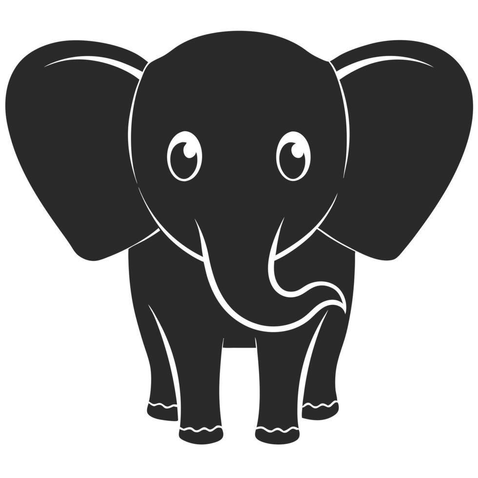 Simple Cartoon Elephant Graphic Illustration In Black And White Design vector
