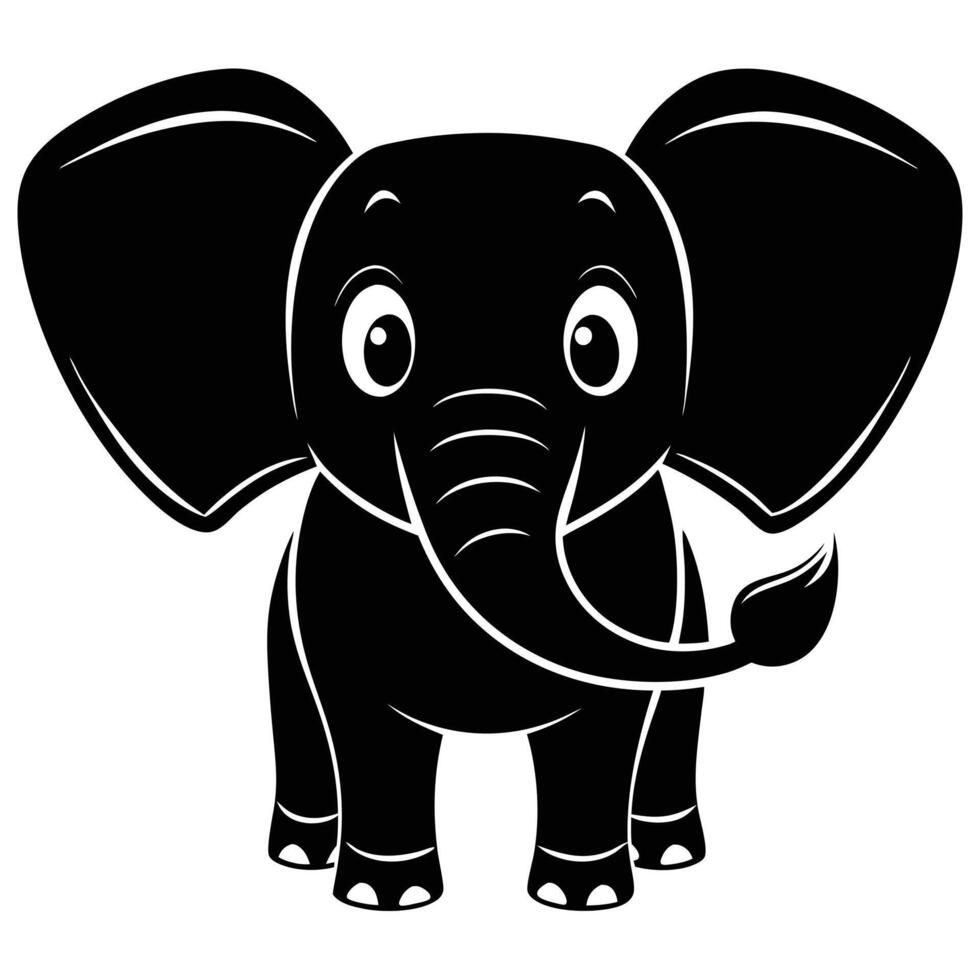 Cute Cartoon Elephant Illustration In Black And White Image vector