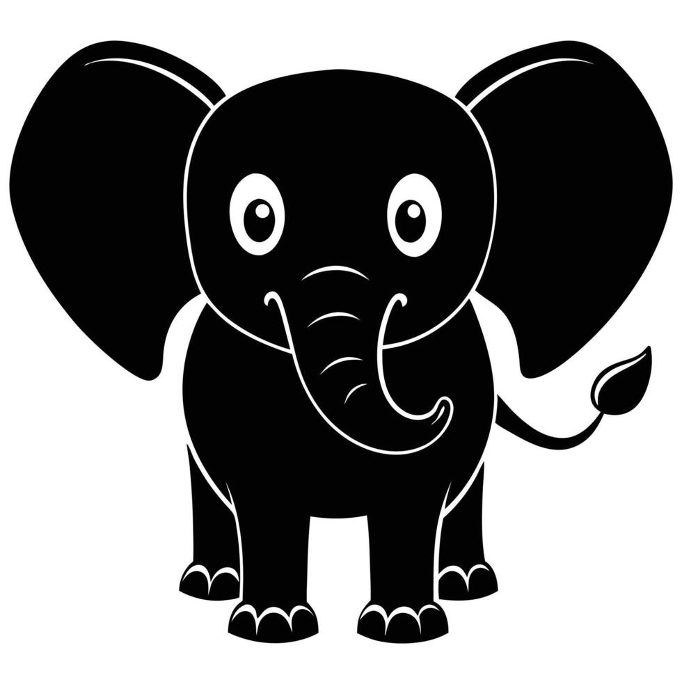 Cute Elephant Cartoon Illustration In Black And White Simple Design For Kids And Babies vector