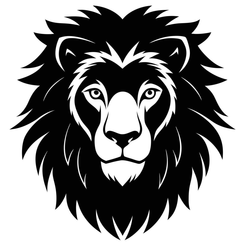 Majestic Lion Head Illustration Black And White Graphic Design Element vector