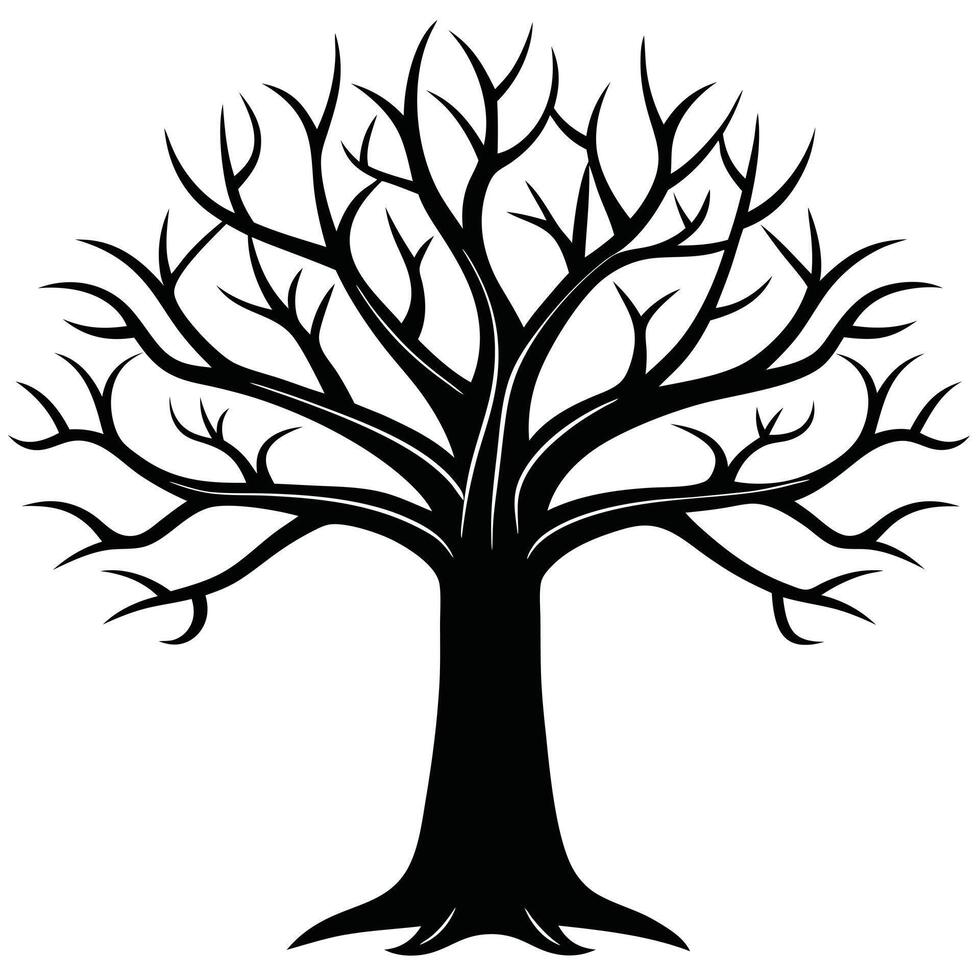 Silhouette Illustration Of A Bare Tree With A Strong Trunk vector