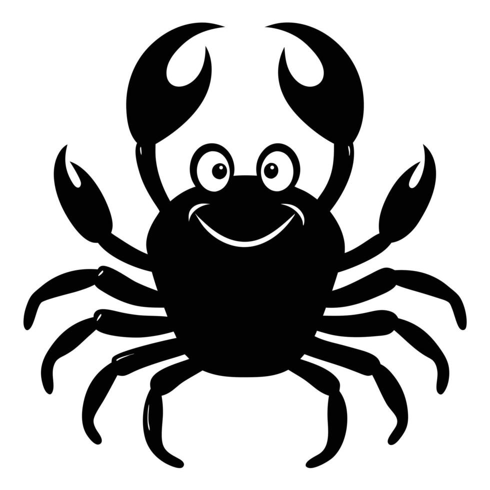 Happy Crab Cartoon Illustration Black And White Seafood Graphic Simple vector