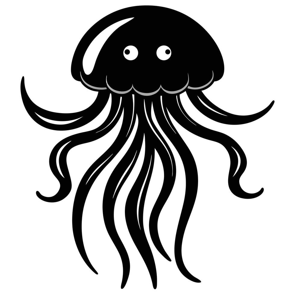 Whimsical Black And White Jellyfish Cartoon Illustration With Googly Eyes vector