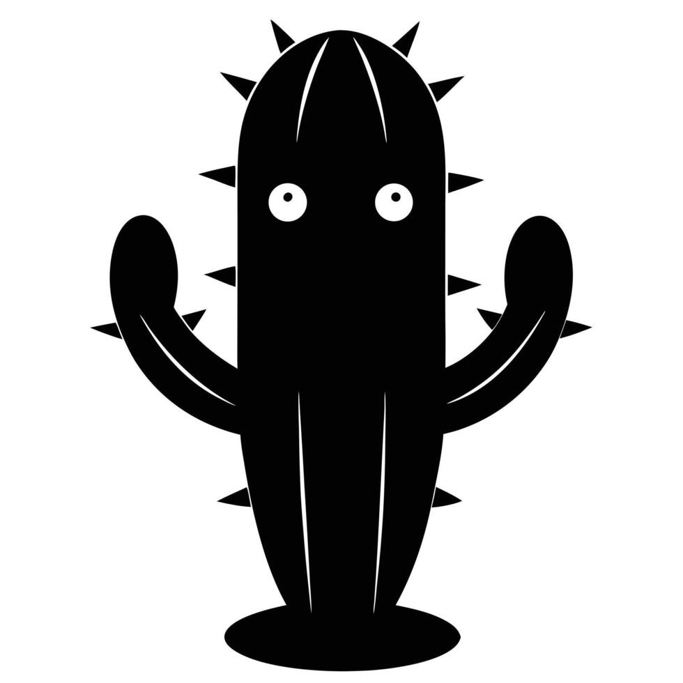 Cartoon Cactus Illustration Silhouette Isolated On White Background For Graphic Design vector
