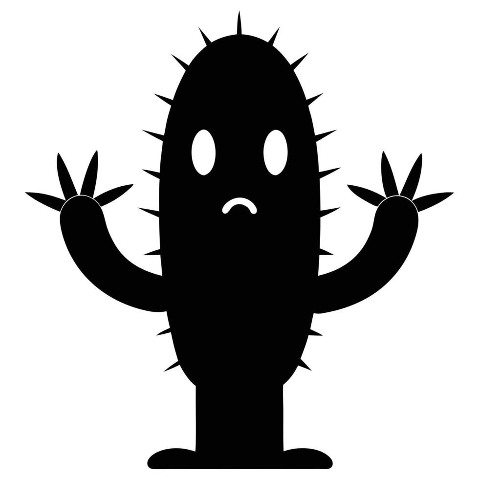 Cartoon Cactus Silhouette With Sad Expression Isolated On White Background Design vector