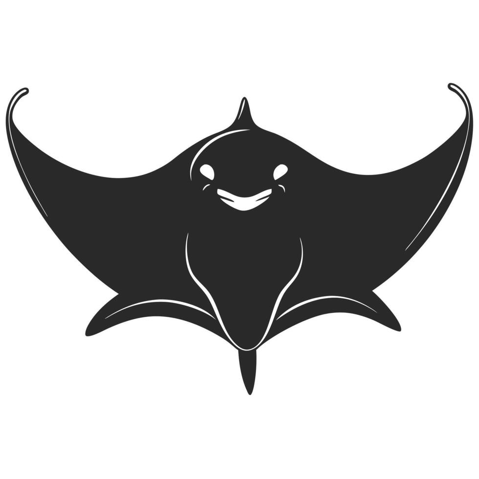 Silhouette Of A Smiling Cartoon Manta Ray For Childrens Illustration vector