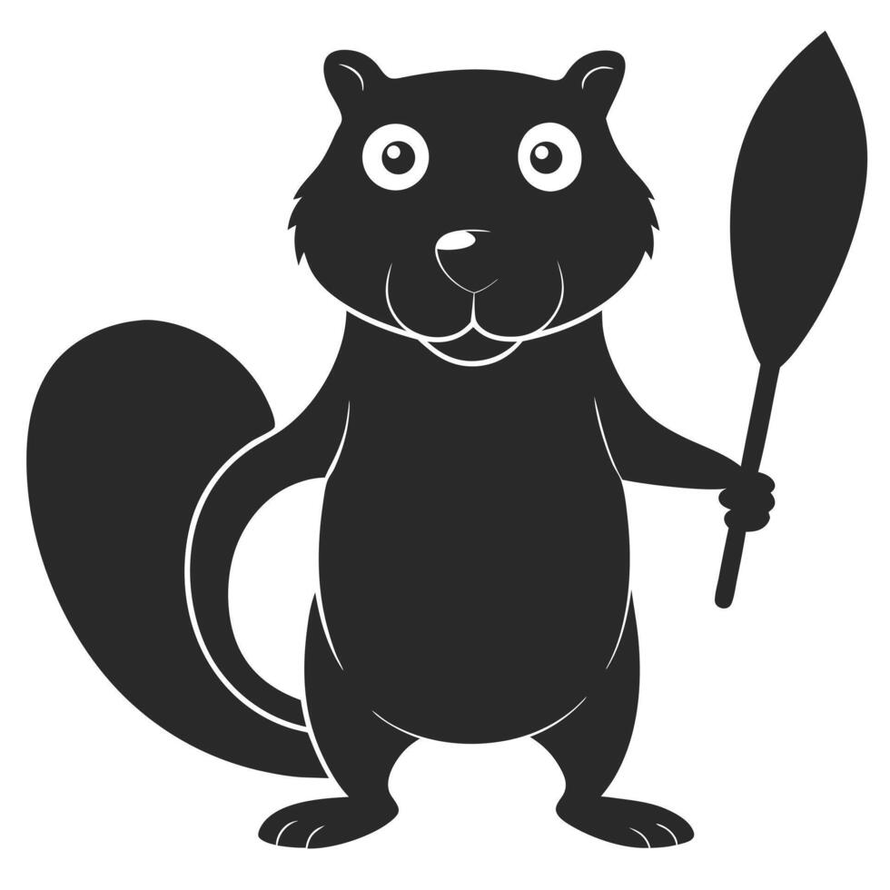Beaver Character Silhouette Holding Paddle Ready For Kayaking And Water Adventure vector