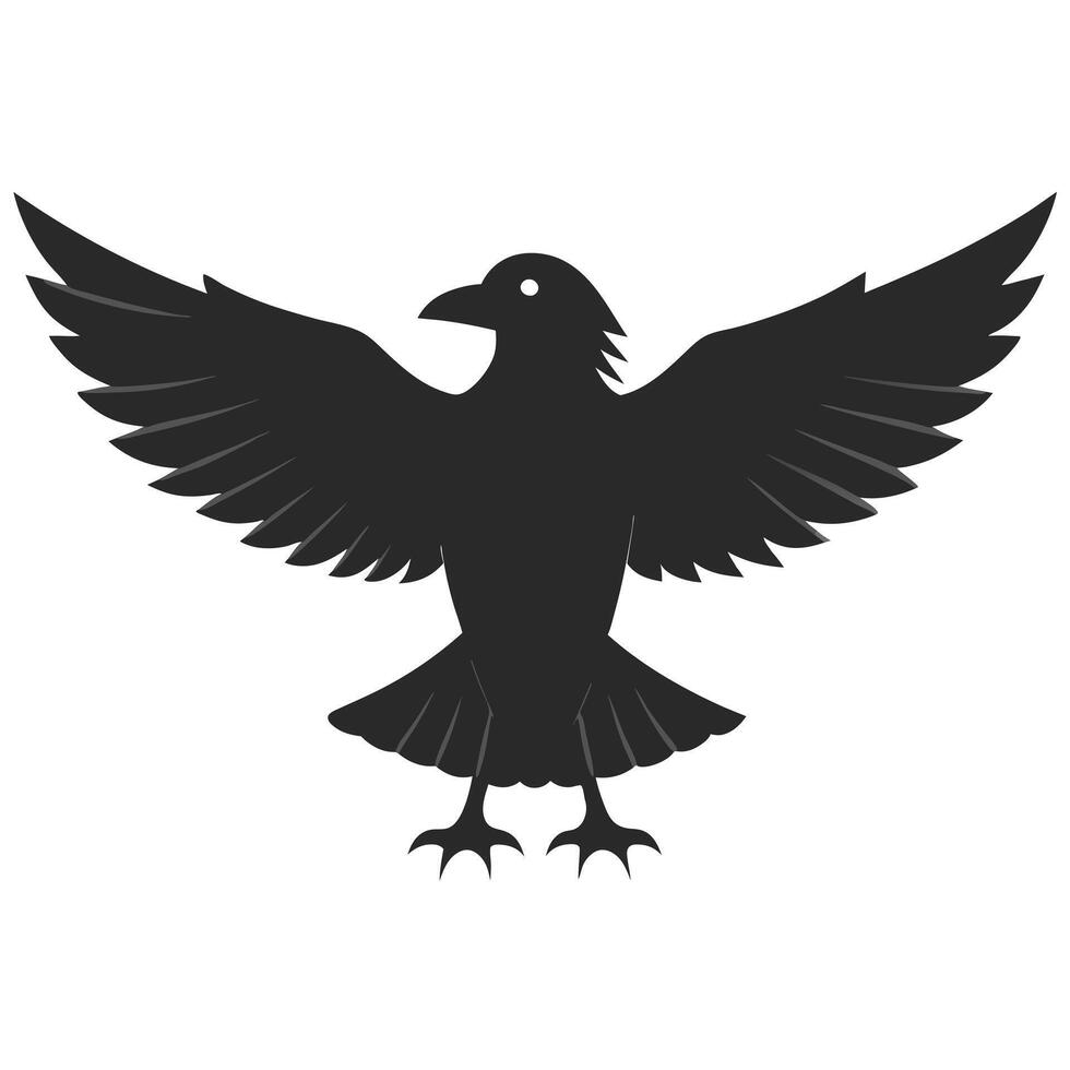 Silhouette Of A Black Raven Spreading Its Wings Isolated On White Background vector