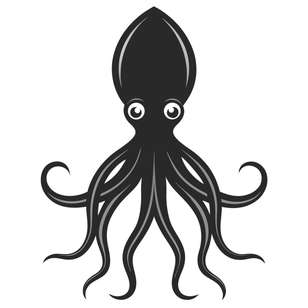 Stylized Squid Illustration With Eight Arms On White Background Marine Life vector