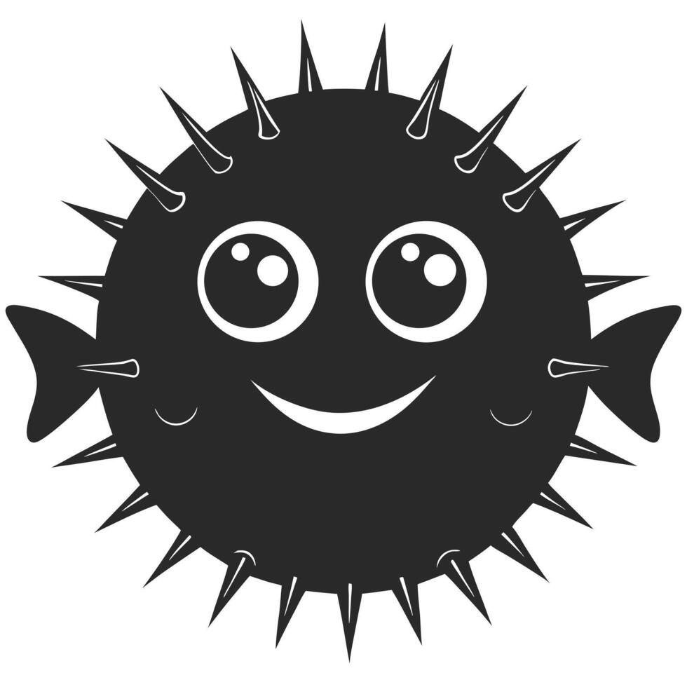 Cartoon Pufferfish Silhouette With Spikes And Smiling Face Illustration vector