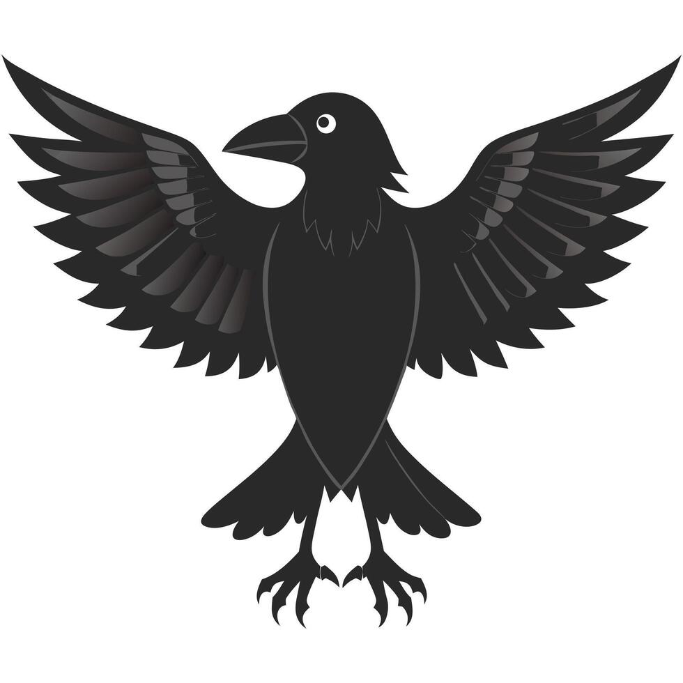 Illustration Of A Black Raven With Open Wings Isolated On White Background vector