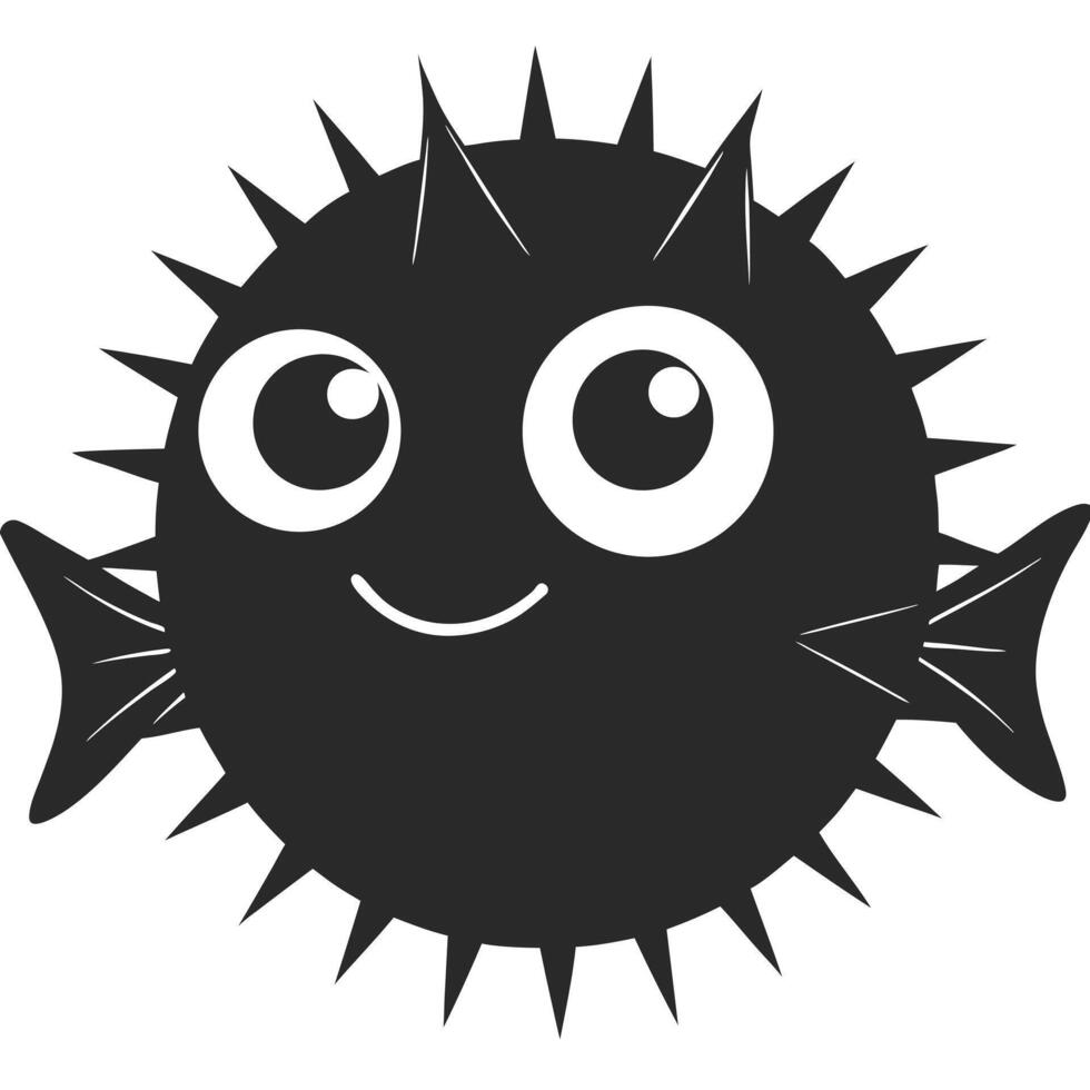 Cute Black And White Pufferfish Illustration Smiling Underwater Marine Animal vector