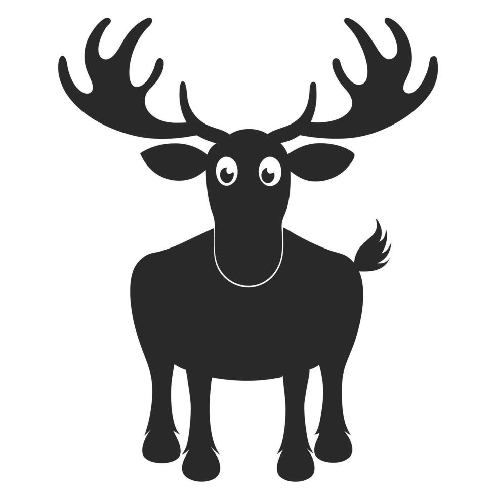 Moose Silhouette Illustration With Cute Eyes And Big Antlers Design vector