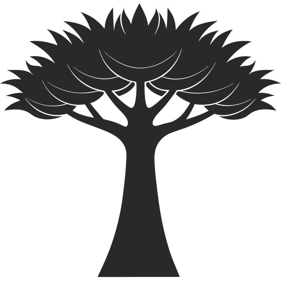 Silhouette Of A Bottle Tree With Spiky Leaves And Abstract Design vector