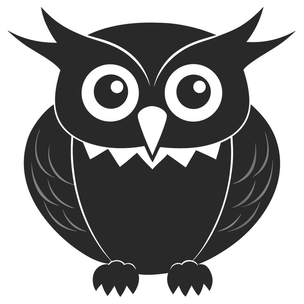 Simple Black Owl Illustration With Wide Eyes Graphic Design vector