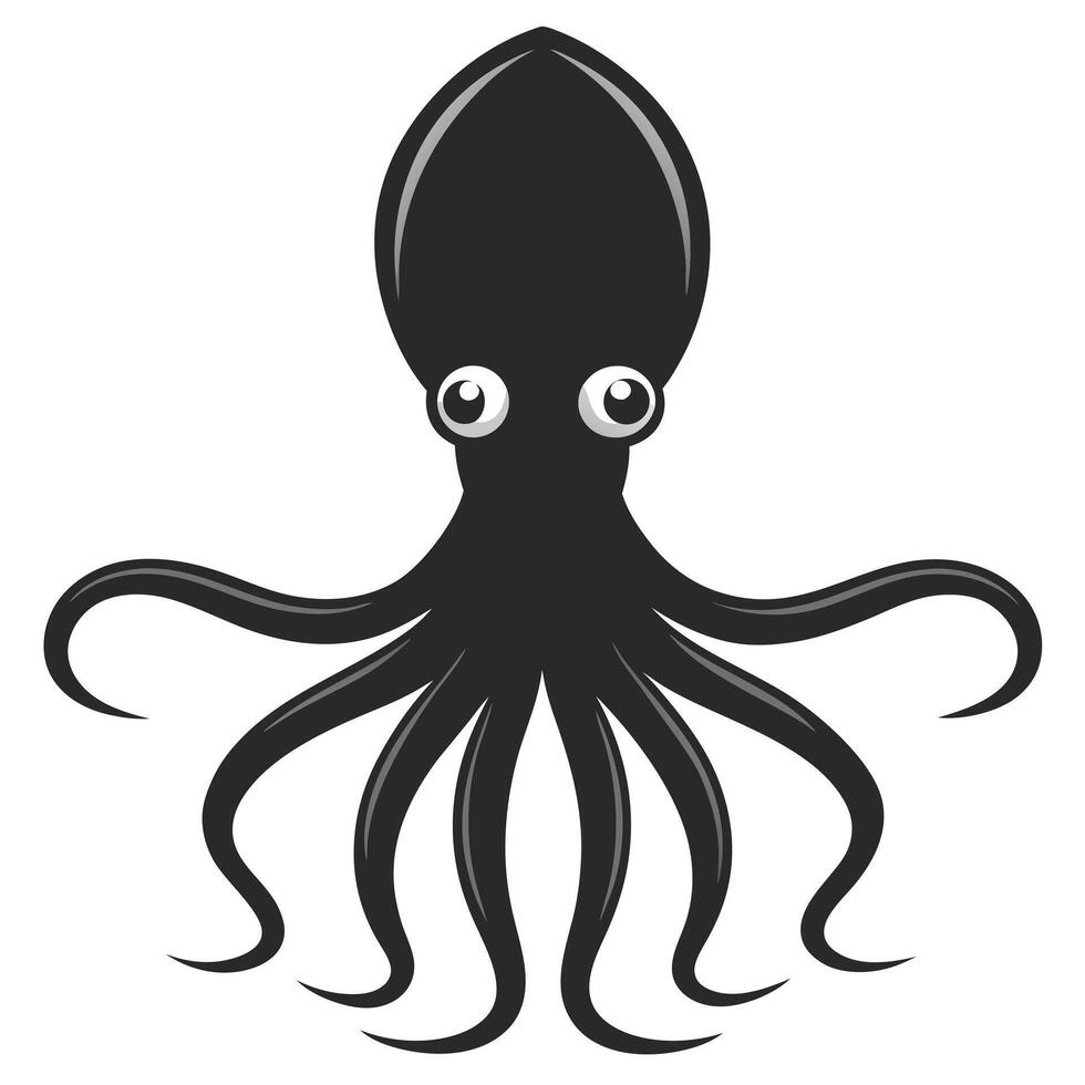 Minimalist Squid Illustration With Eight Tentacles On White Background Underwater Animal vector
