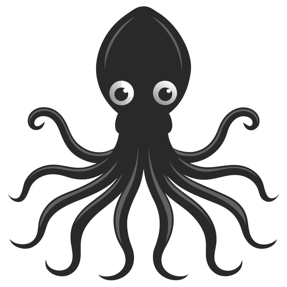 Simple Stylized Black Octopus Illustration With Eight Tentacles On A White Background vector