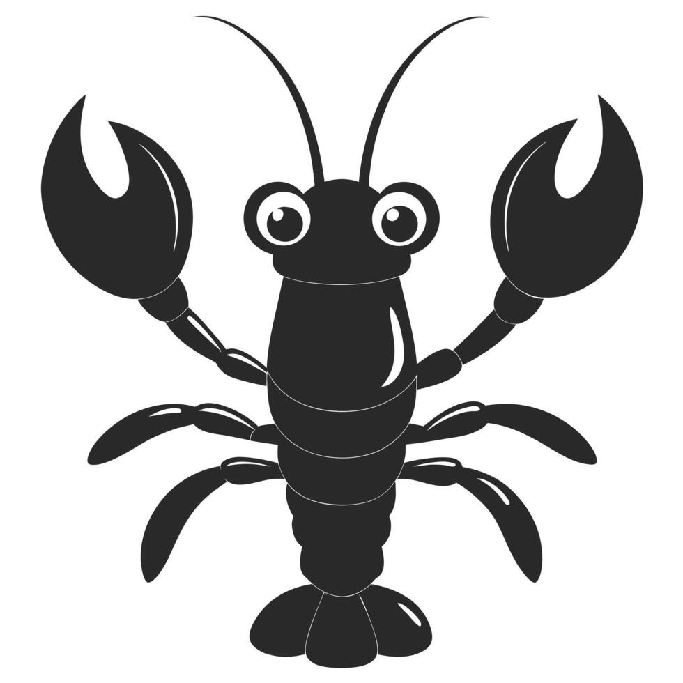 Cute Black And White Lobster Cartoon Illustration Aquatic Animal vector