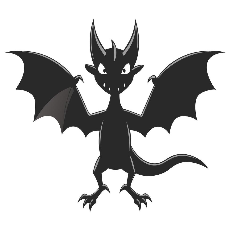 Cartoon Silhouette Of A Cute But Spooky Monster With Wings And Horns vector