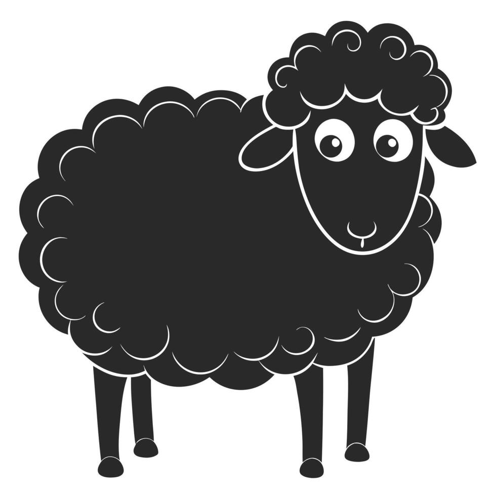 Stylized Cartoon Black Sheep Illustration Standing Isolated On White Background vector
