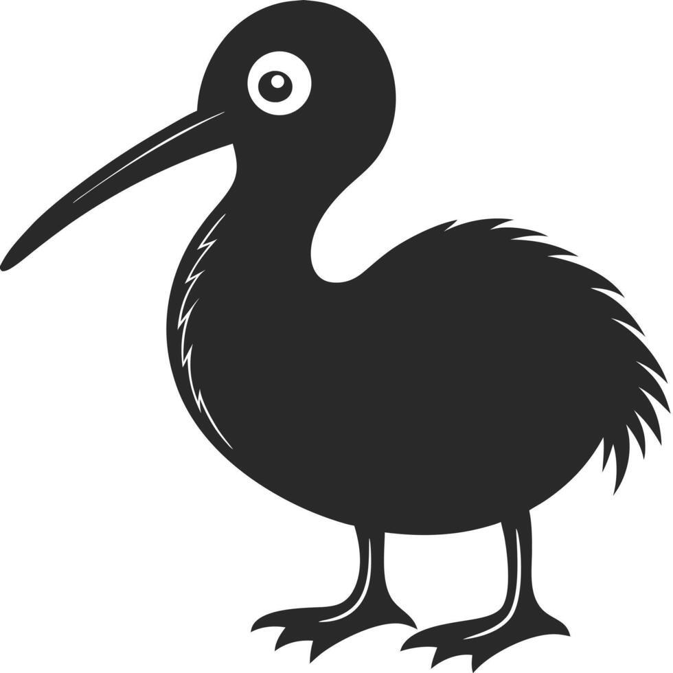 Cartoon Kiwi Bird Illustration Black And White Silhouette Graphic Design vector