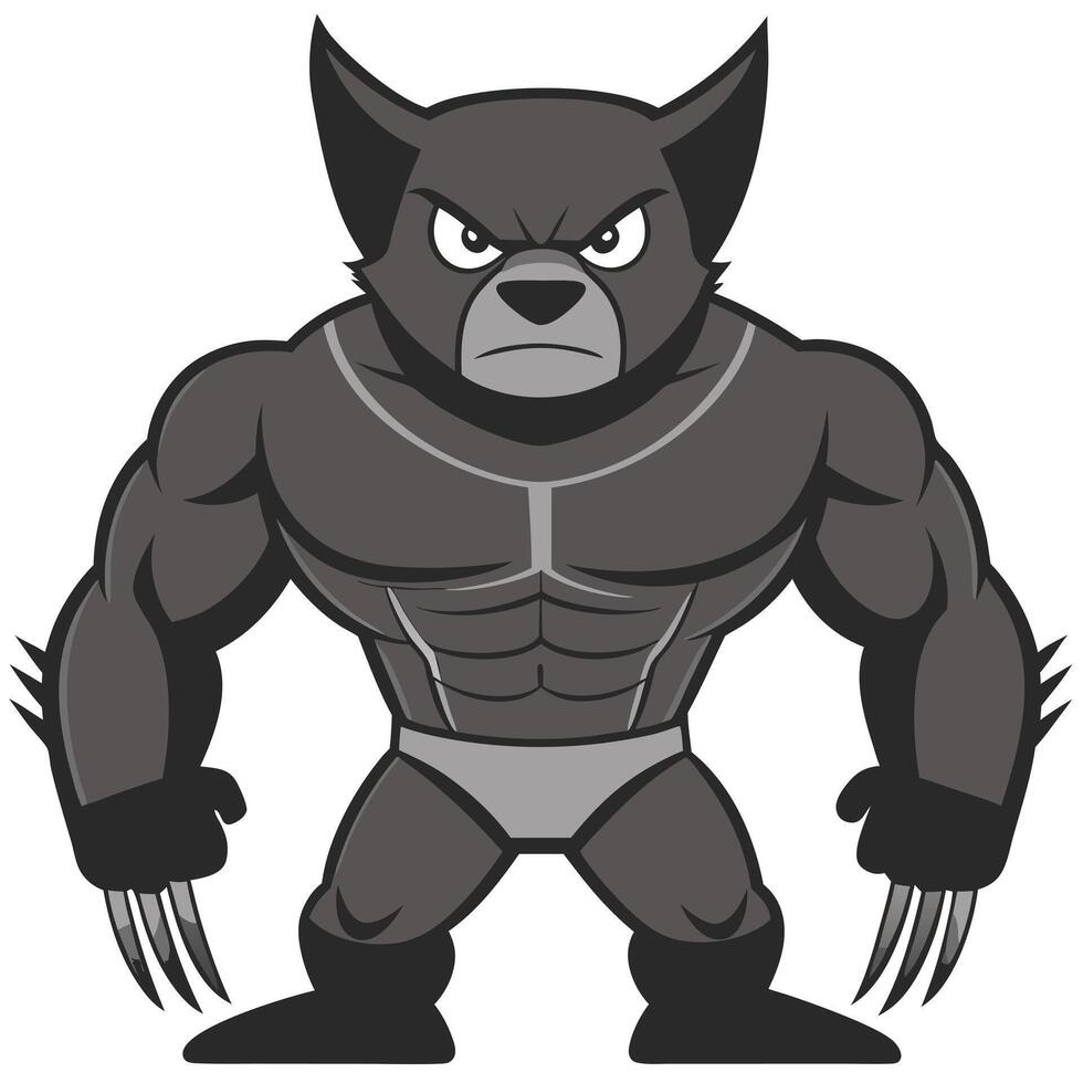 Muscular Cartoon Bear Character With Claws Ready For A Fight Design vector