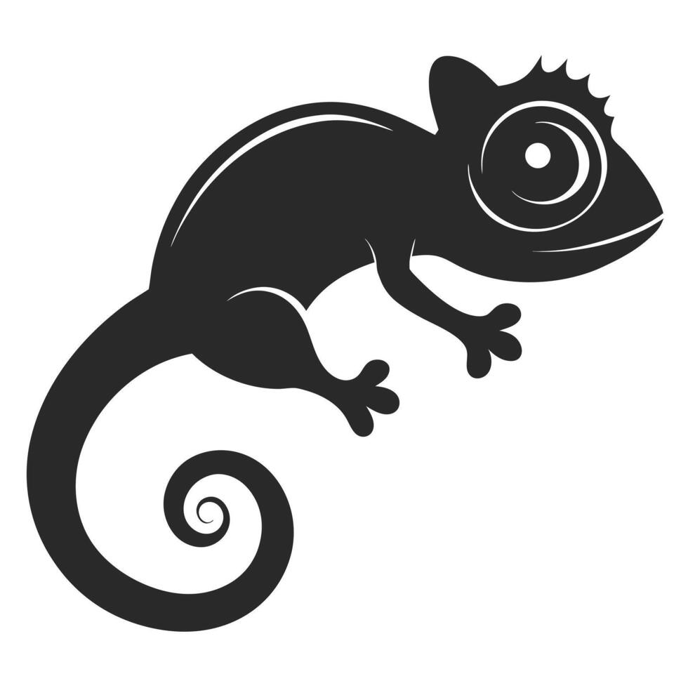 Silhouette Illustration Of A Cartoon Style Chameleon With Swirling Tail vector