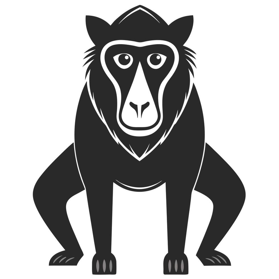 Flat Illustration Of A Mandrill Monkey In Black And White vector