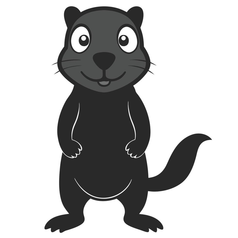 Cute Cartoon Black Otter Standing Upright Isolated On White Background Illustration vector