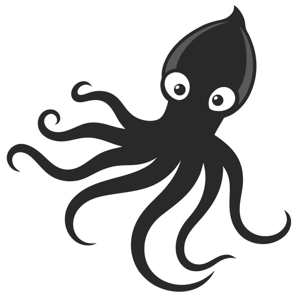Cute Octopus Illustration With Big Eyes And Curly Tentacles On White vector