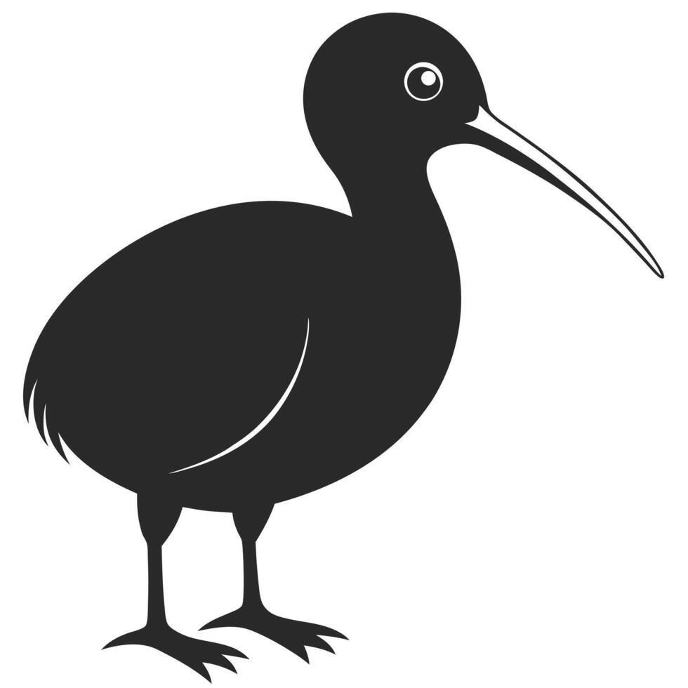 Kiwi Bird Illustration Monochrome Flat Design Isolated On White Background vector