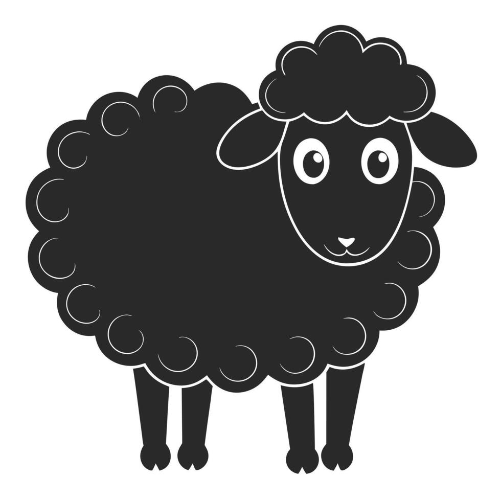 Black Sheep Cartoon Illustration Minimalist Style On Isolated White Background vector