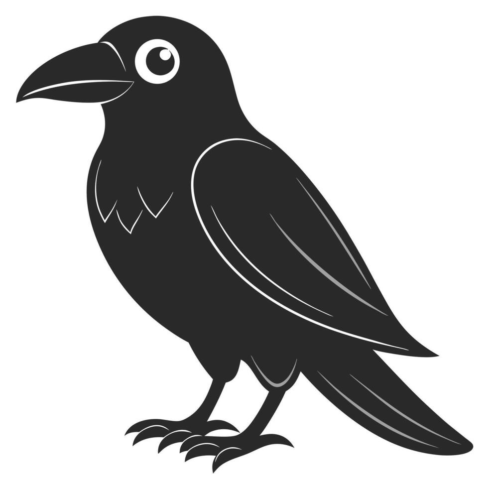 Elegant Raven Illustration In Black And White Silhouette Style Design vector