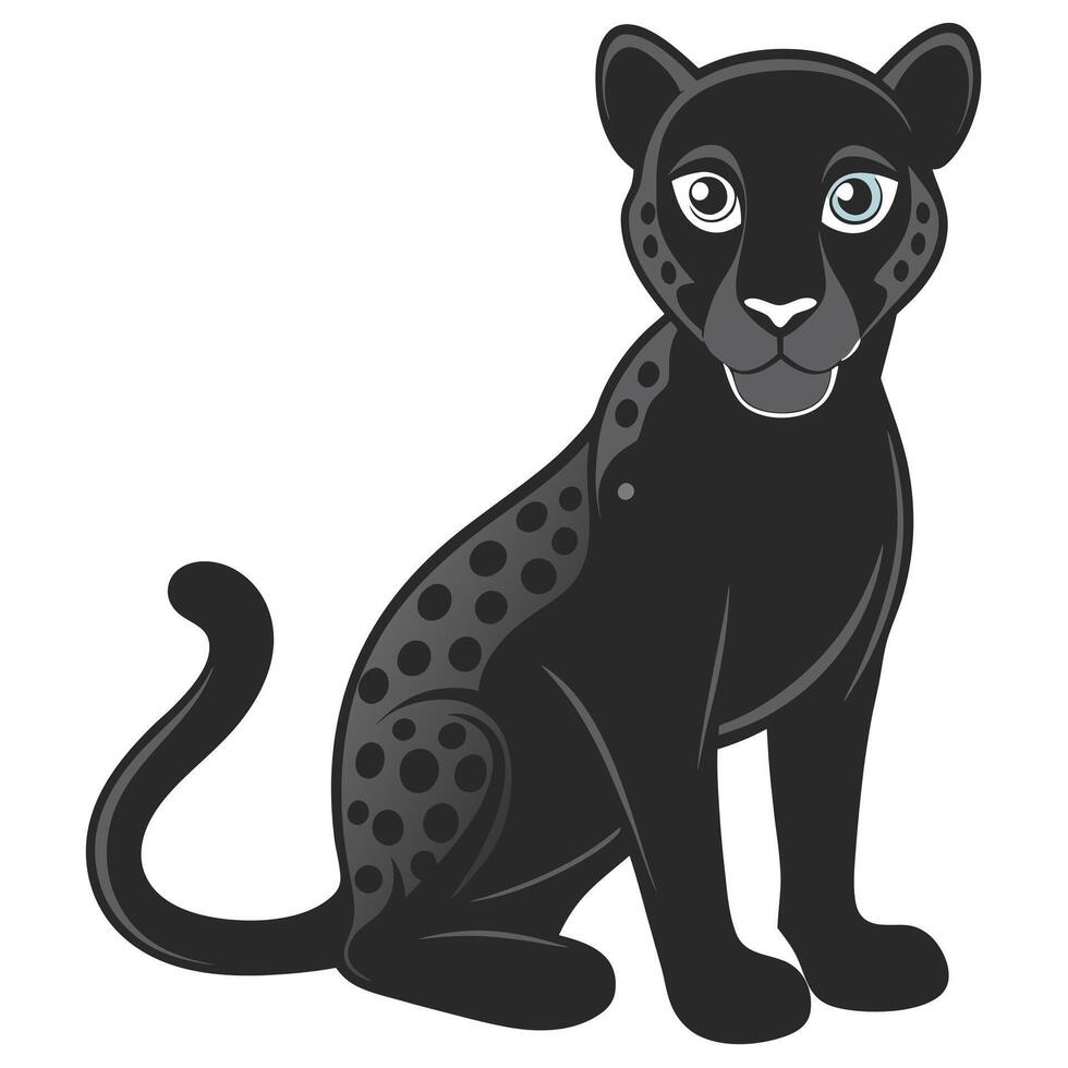 Cute Cartoon Black Panther Sitting Isolated On White Background Illustration vector