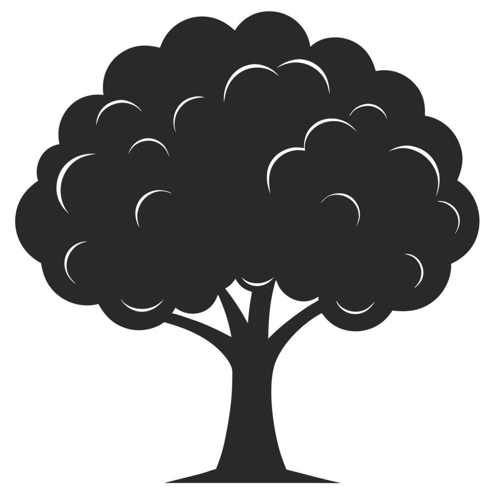 Simple Tree Illustration With Rounded Canopy And Branches In Black And White vector