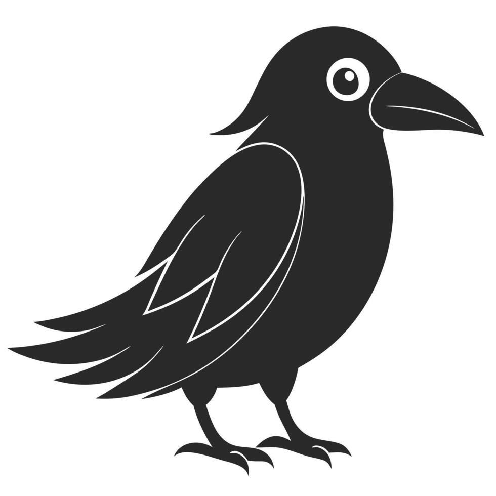 Simple Black Crow Illustration Standing On White Background Graphic Design vector