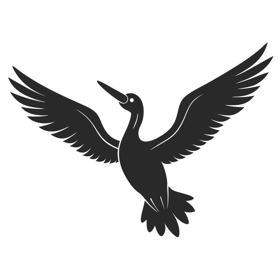 Simple Black And White Cormorant Illustration Bird With Wings Spread And Flying vector