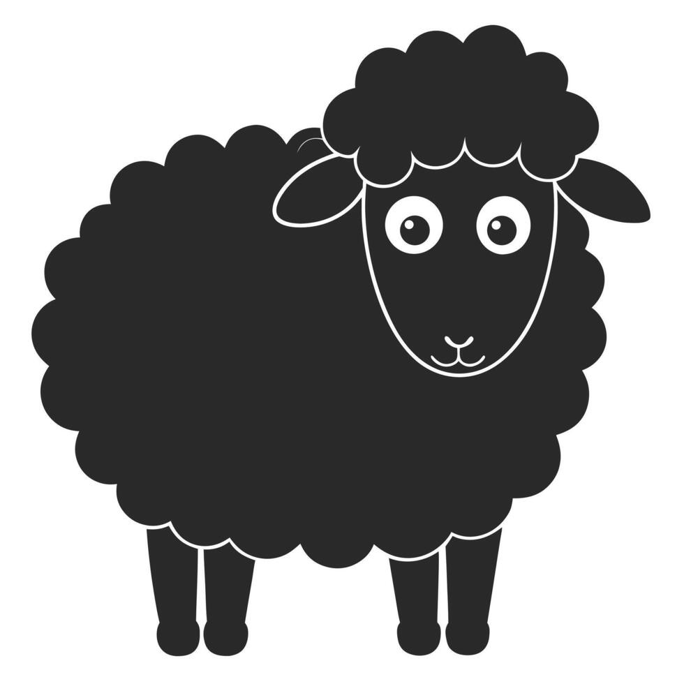 Cartoon Black Sheep Illustration With White Outline Graphic Design vector