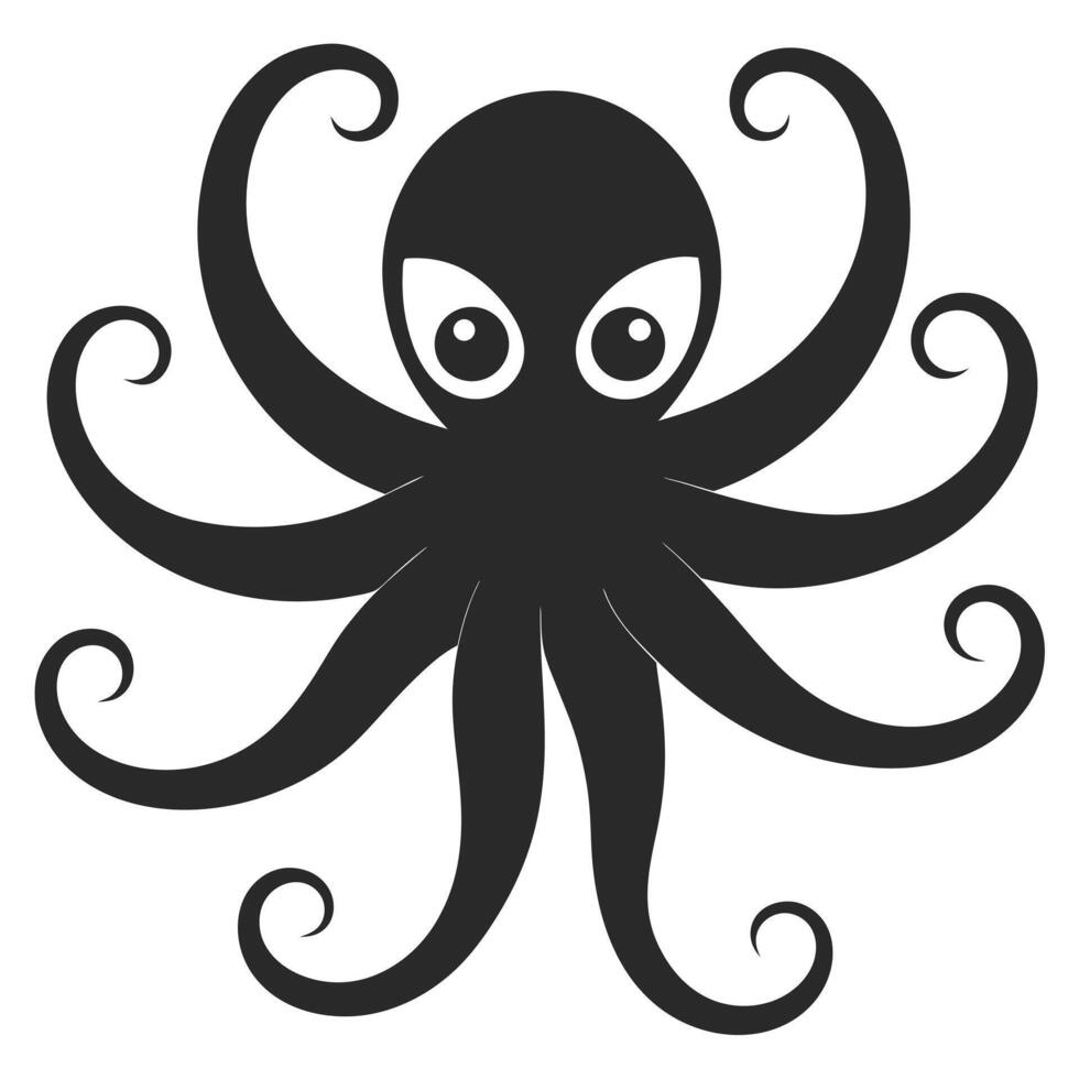 Simple Octopus Silhouette Sea Creature Illustration Black And White Graphic Design vector