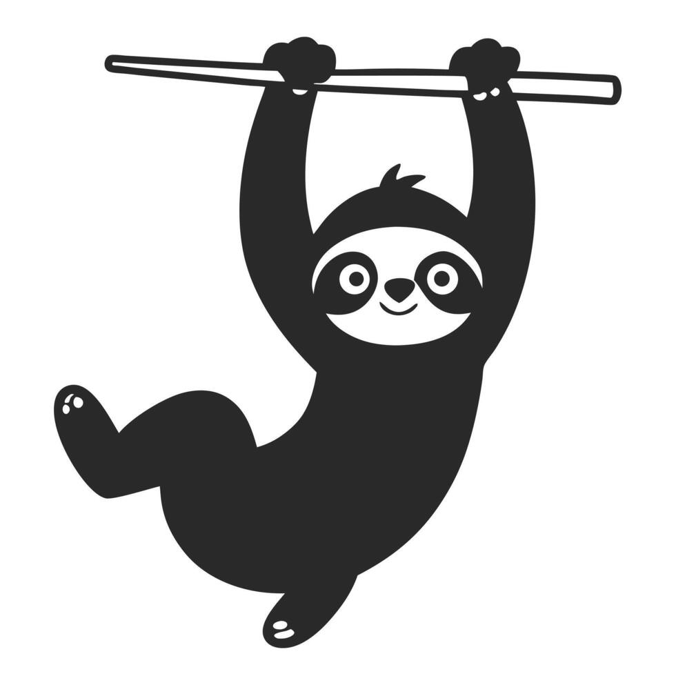 Cute Cartoon Sloth Hanging On Branch Isolated Illustration Graphic vector