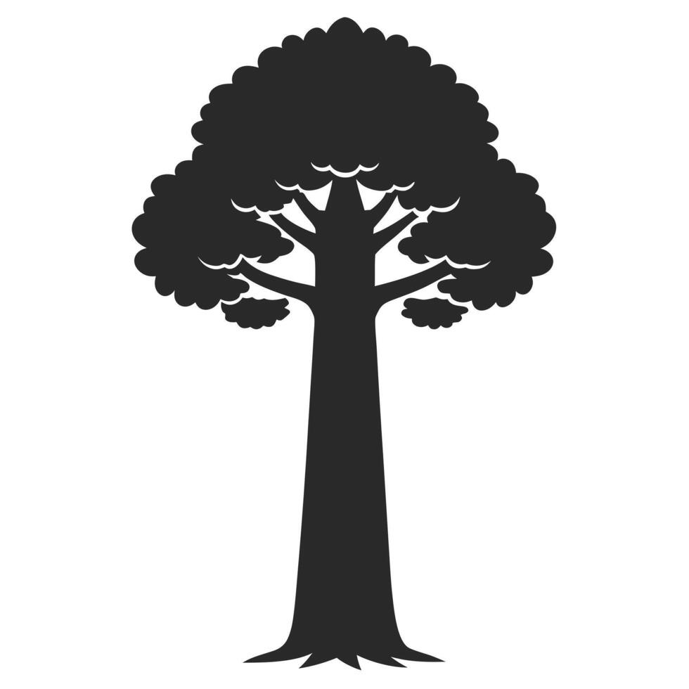 Simple Tree Silhouette Tall Trunk And Full Crown In Black And White vector