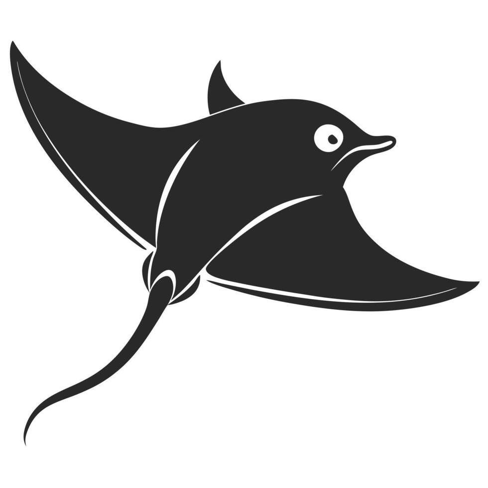 Elegant Black Ray Illustration Undersea Wildlife Silhouette Graphic Image Design vector