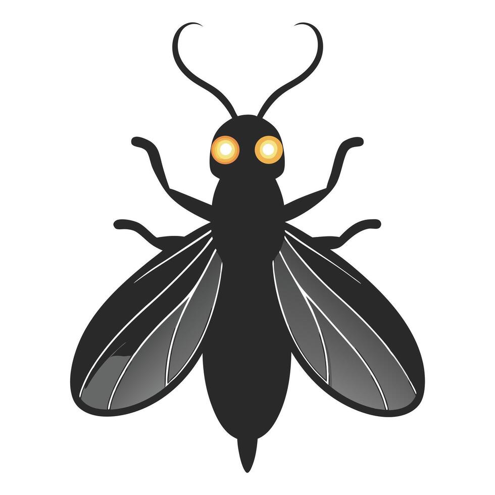 Stylized Black Fly Illustration With Glowing Yellow Eyes Isolated vector