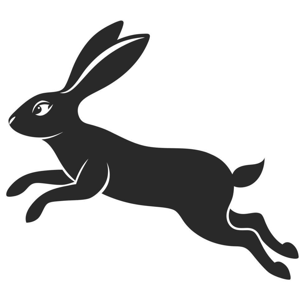 Black Silhouette Of Leaping Hare Isolated On White Background Illustration vector